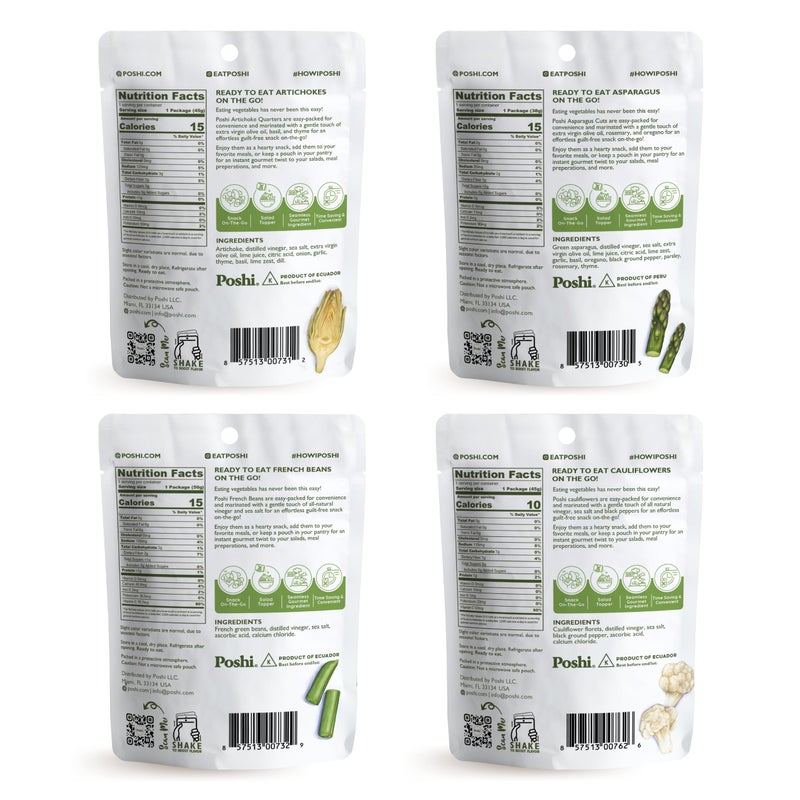 POSHI Marinated Vegetables Variety Pack | Asparagus, French Beans, Cauliflower, Artichoke | Keto, Vegan, Paleo, Non GMO, Gluten Free, Gourmet, Healthy, Fully Cooked (12 Pack) - Image 2